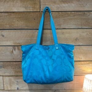 Coach Nylon Tote Bag – Blue Teal Signature – Lightweight Everyday Bag